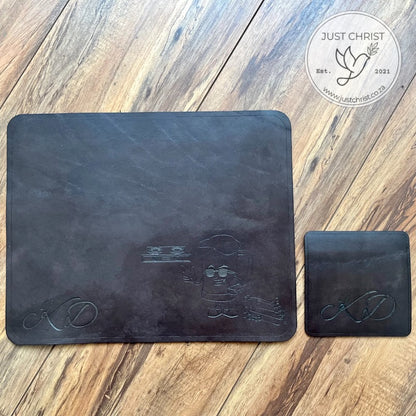 Full Grain Leather Standard Mousepad & Coaster Set: Add Style and Functionality to Your Office